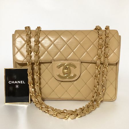 CHANEL Vintage Single Flap Bag Jumbo Beige