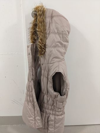 Beige Damenweste mit Kapuze und Fellrand, Grösse L