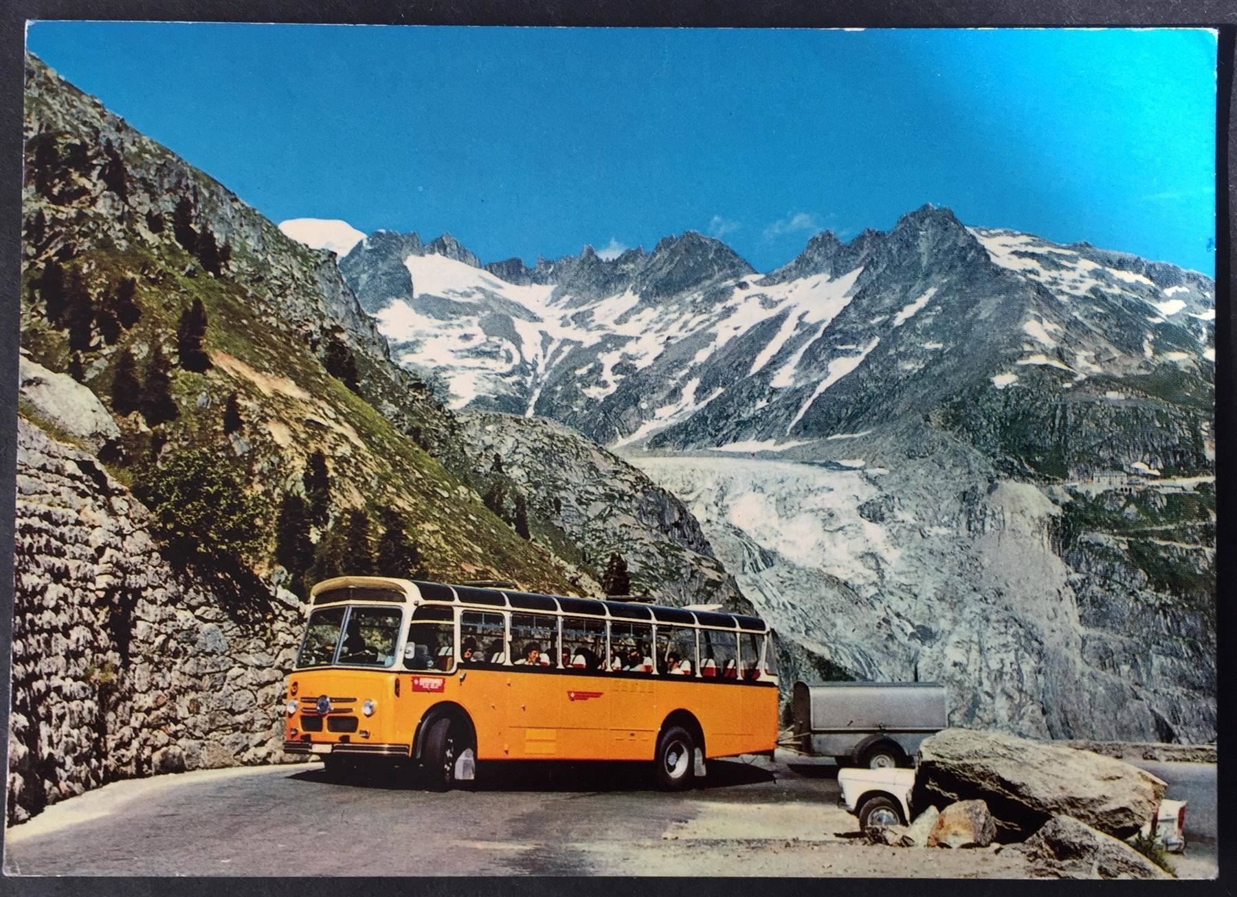 Ansichtskarten: Gletsch GRIMSEL-PASS-STRASSE Postauto – Gebraucht aus Jona von philajona