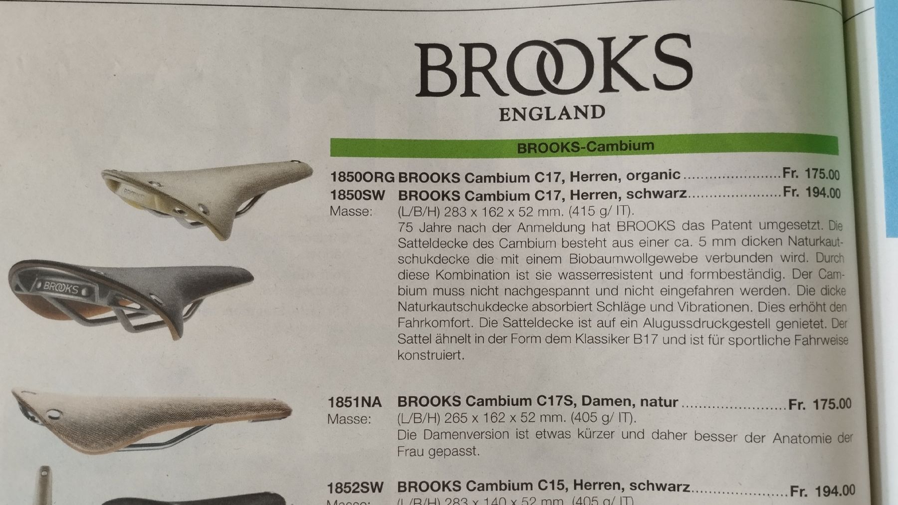 Brooks Pezzi di ricambio: Brooks Cambium C17 Damen Sattel gebraucht – Usato da Schaffhausen venduto da claki0 3