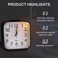 Leise Quarz Wecker Analog mit Nachtlicht Schwarz