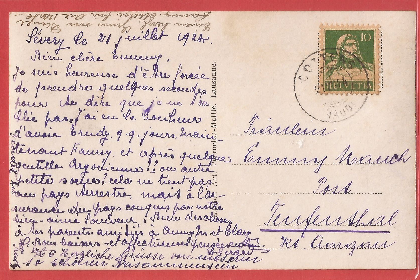 Cartoline postali: Sévery Hautmorges - Pension Sévery - 1925 – Usato da Fislisbach venduto da Porano 1