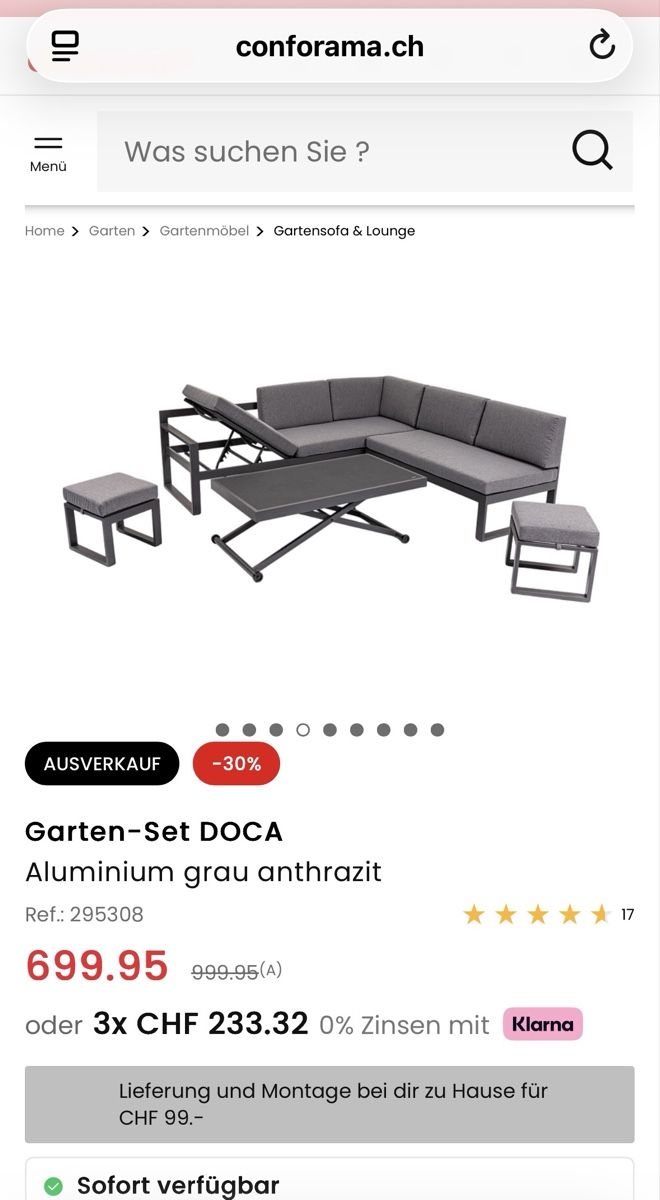 Conforama Set di tavolo e panche: Garten-Set DOCA Aluminium grau anthrazit – Usato da Urtenen-Schönbühl venduto da Denis. 2