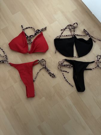 Sommer Bikini Set, Leoprint, Gr. S-M Rot und Schwarz