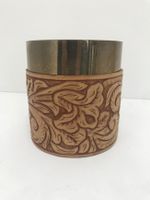 Rare Messing Zigarrenbox mit Lederschnitzarbeiten 60er -70er