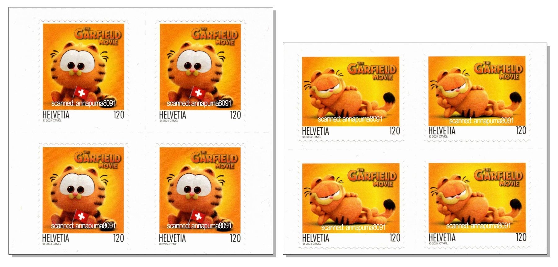 Tous les timbres: Schweiz 2024 Garfield Viererblock Serie Postfrisch – Neuf (Voir description) à Pfäffikon SZ par ANNAPURNA8091