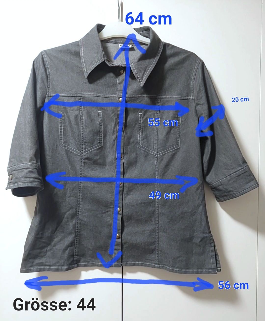 C&A Camicette: C&A Jeansbluse tailliert, 3/ Arm, Strech, Gr.44, blaugrau – Usato da Ostermundigen venduto da BagsAndMore 3