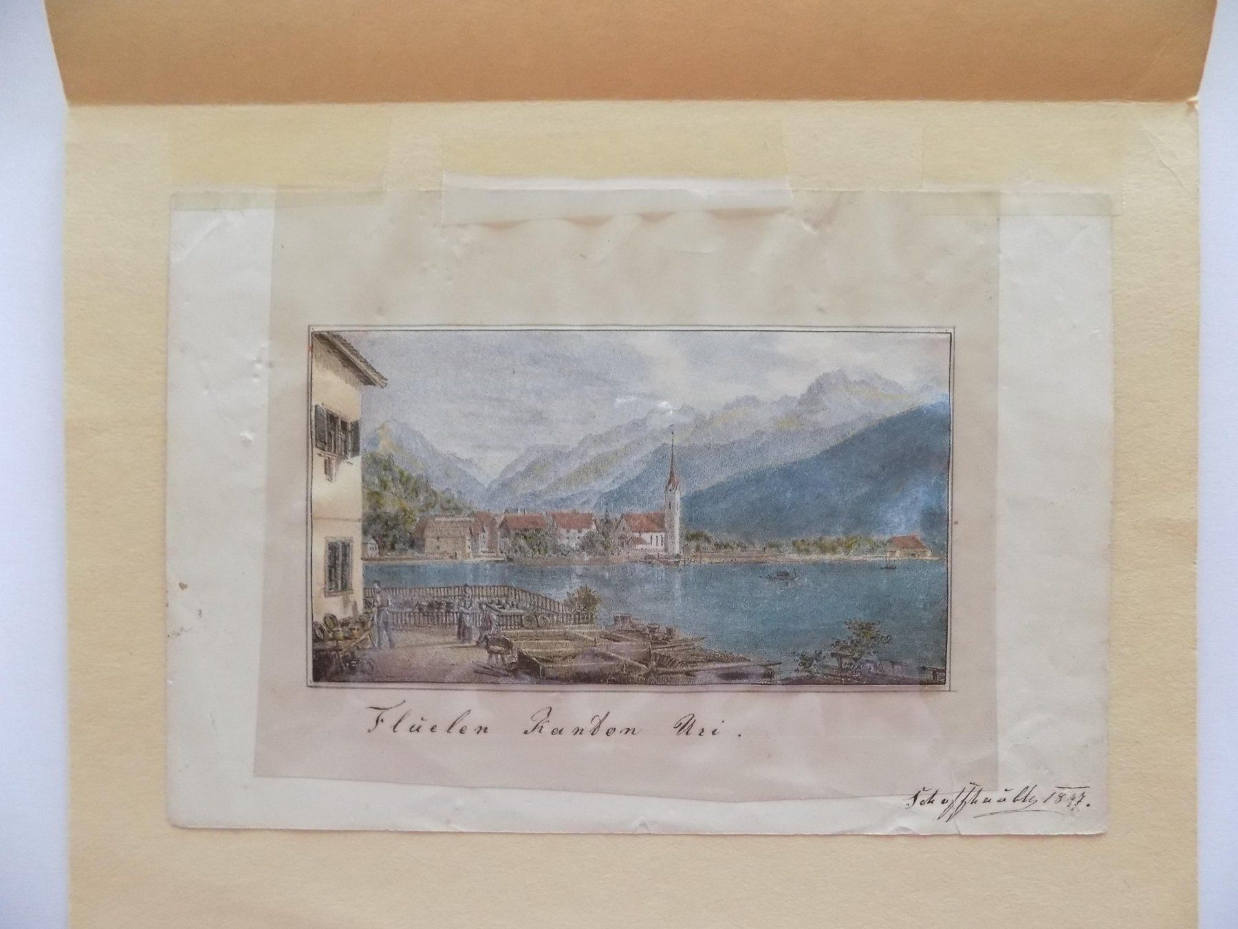 Incisioni: Flüelen Uri kolorierte Lithographie – Usato da Risch venduto da Antikfee 1