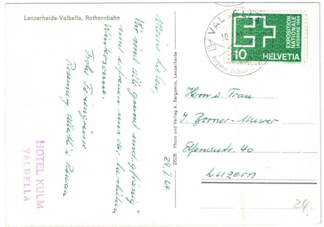 Cartoline postali: Lenzerheide - Luftseilbahn Rothorn – Usato da Binningen venduto da Mountainrider 1