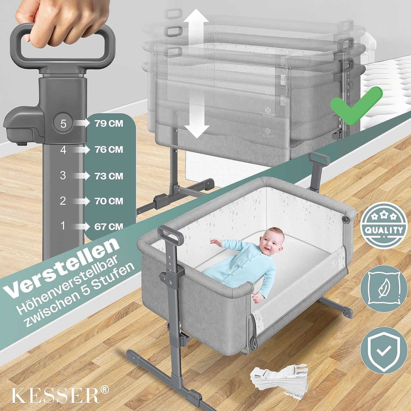 Letti per bambino & Letti da viaggio: KESSER 3in1 Kinderbett Hellgrau – Nuovo e nell'imballaggio originale da Bottighofen venduto da zaap 8