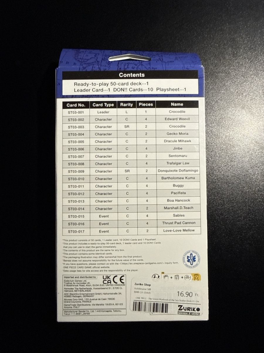 Bandai Sammelbilder & Trading cards: One Piece ST03 Pre Errata Starter Deck Seven Warlords  – Neu und originalverpackt aus Dübendorf von godpack 2