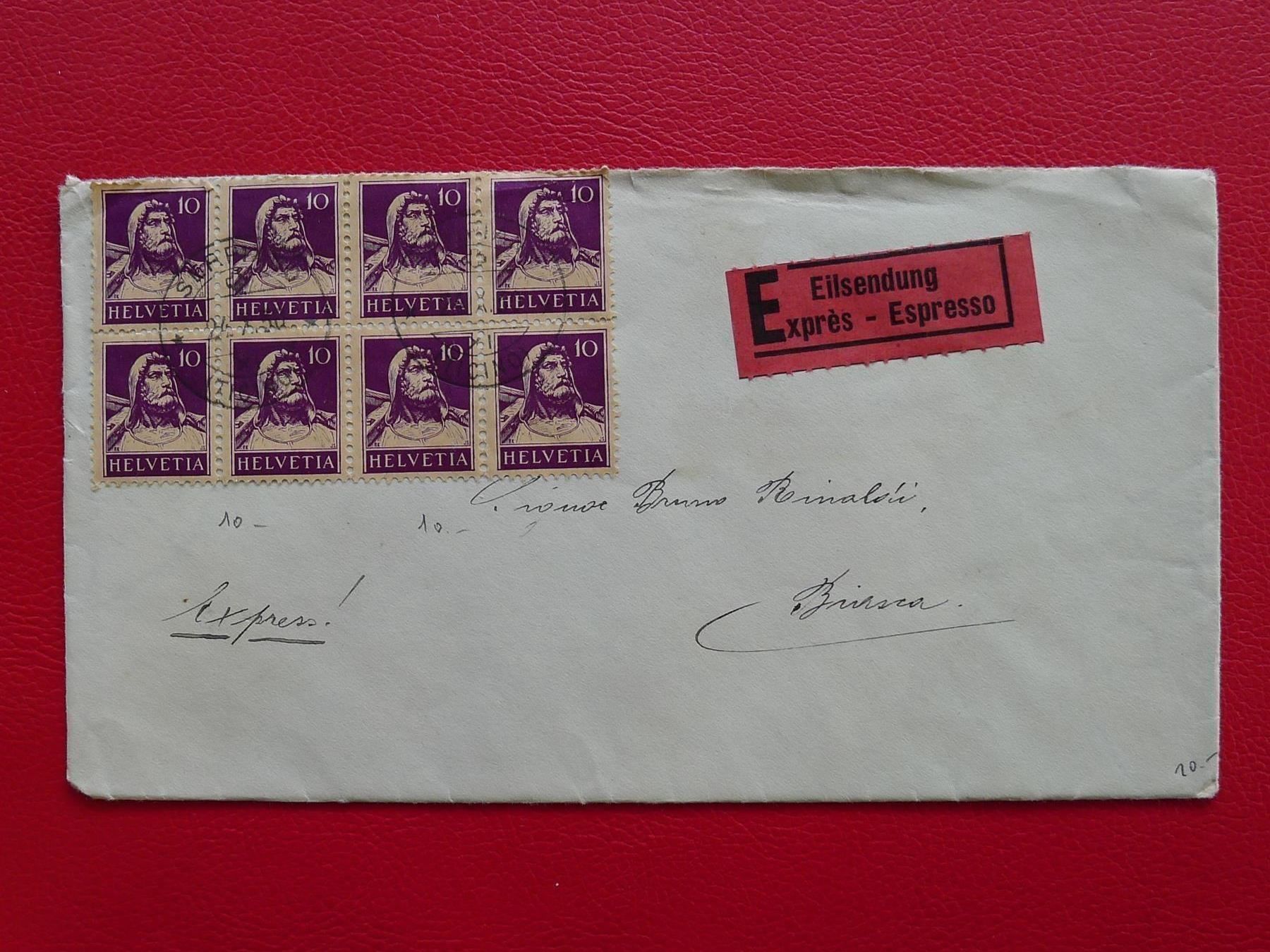 Tutti i francobolli: 1930, 8er-Block, auf EXPRESS von SERRANO, Express ! – Usato da Sursee venduto da Luzernerraute