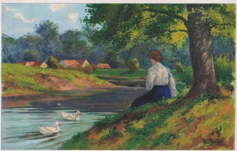 Frauen am EntenTeich • 3 alte AK einer Serie Kaufen auf Ricardo
