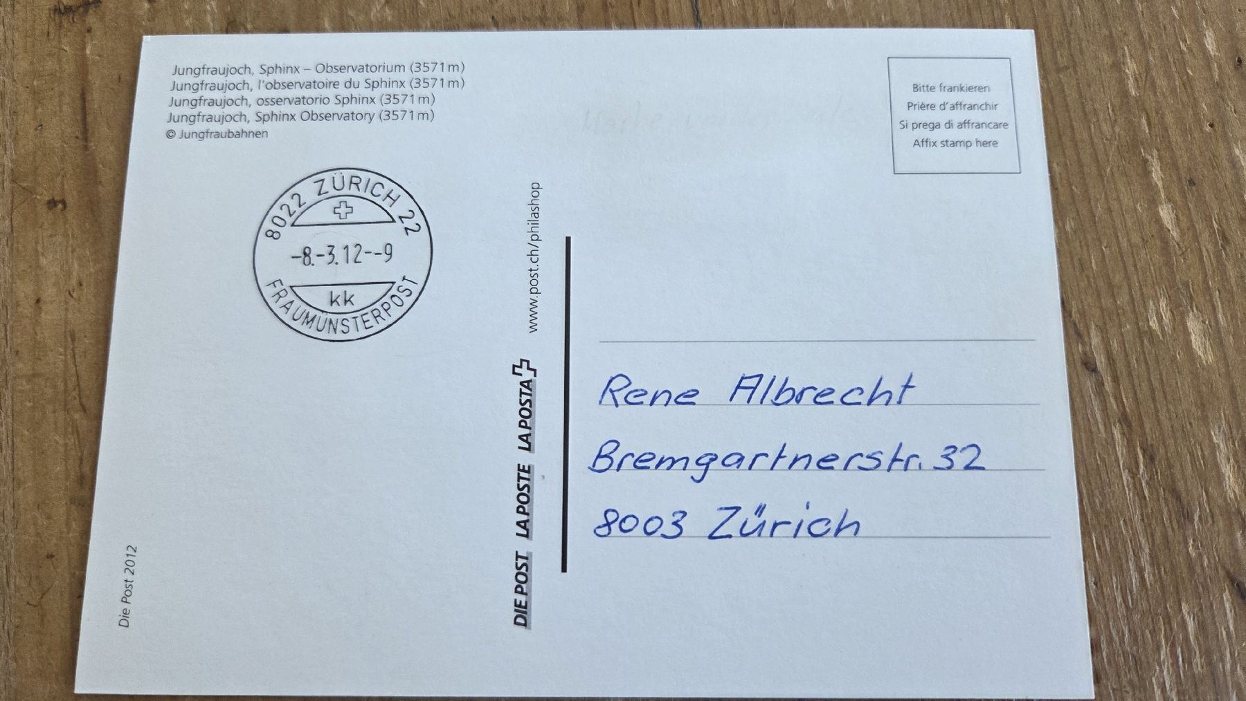 Alle Briefmarken: 2012 FDC Maximumkarte Vollstempel Jungfraujoch Combo – Gebraucht aus Arni AG von Moth68 1