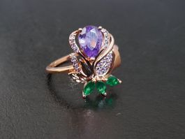 Ring mit Zirkonia, vergoldet 585, 2.7g, size 9 (59)