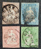 SWITZERLAND 1856–1859: «Strubeli», 4 timbres oblitérés