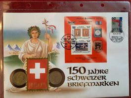 SCHWEIZ - 150 J. BRIEFMARKEN - URUGUAY 10$ 1965 & 2 Fr. 1993