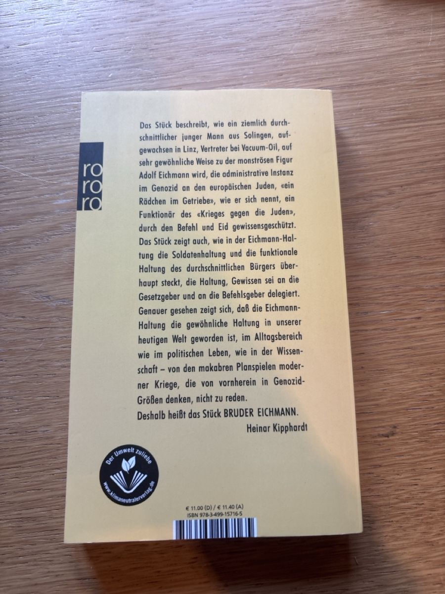 Libri: Heinar Kipphardt Bruder Eichmann Taschenbuch gebraucht – Usato da Därstetten venduto da lor_hb5k 1