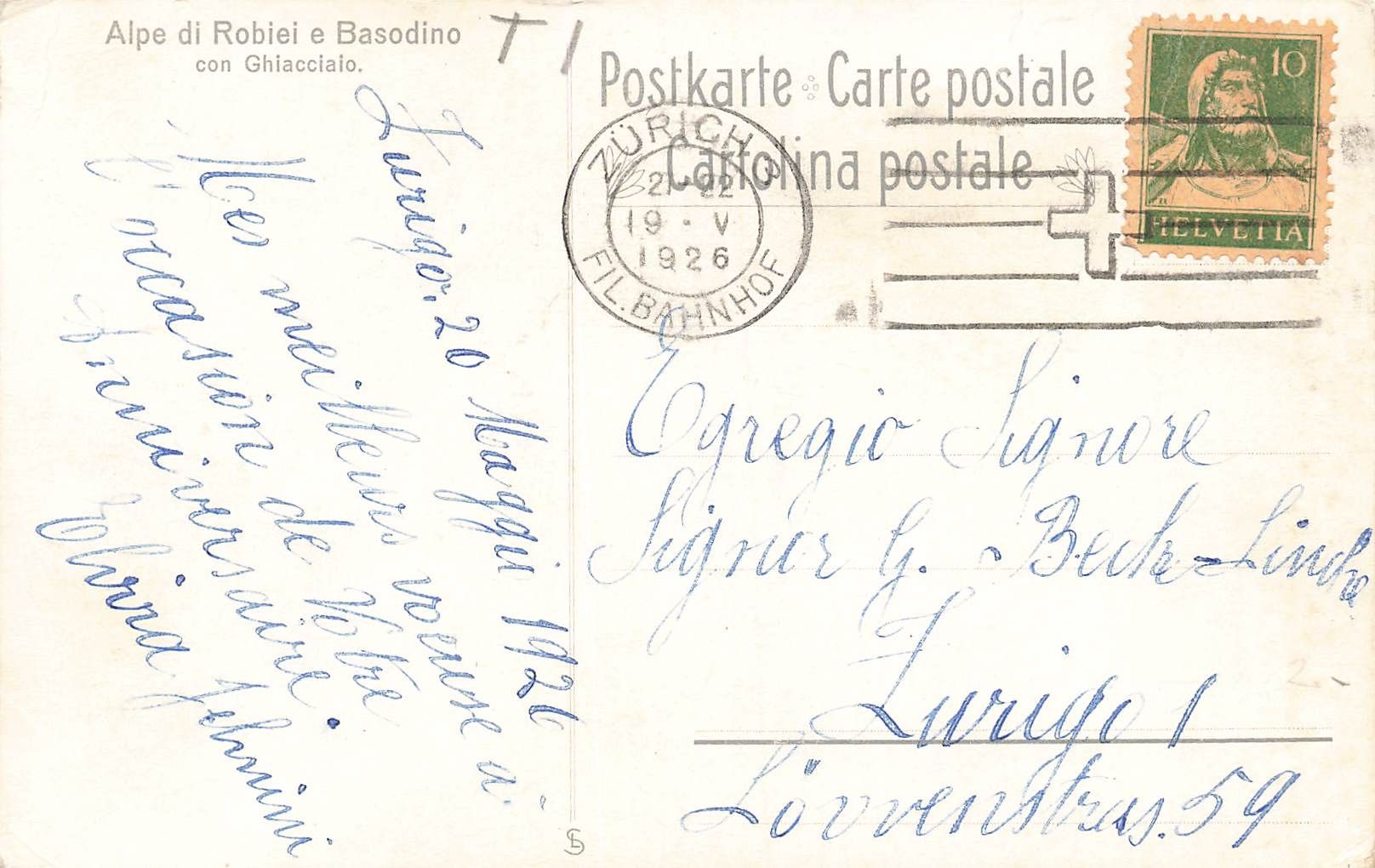 Cartoline postali: Alpe Robie e Basodino con ghiacciaio – Usato da Biasca venduto da Blenio71 1