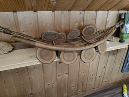 Deko Hängekorb aus Holz, Wanddeko, Wikingerschiff