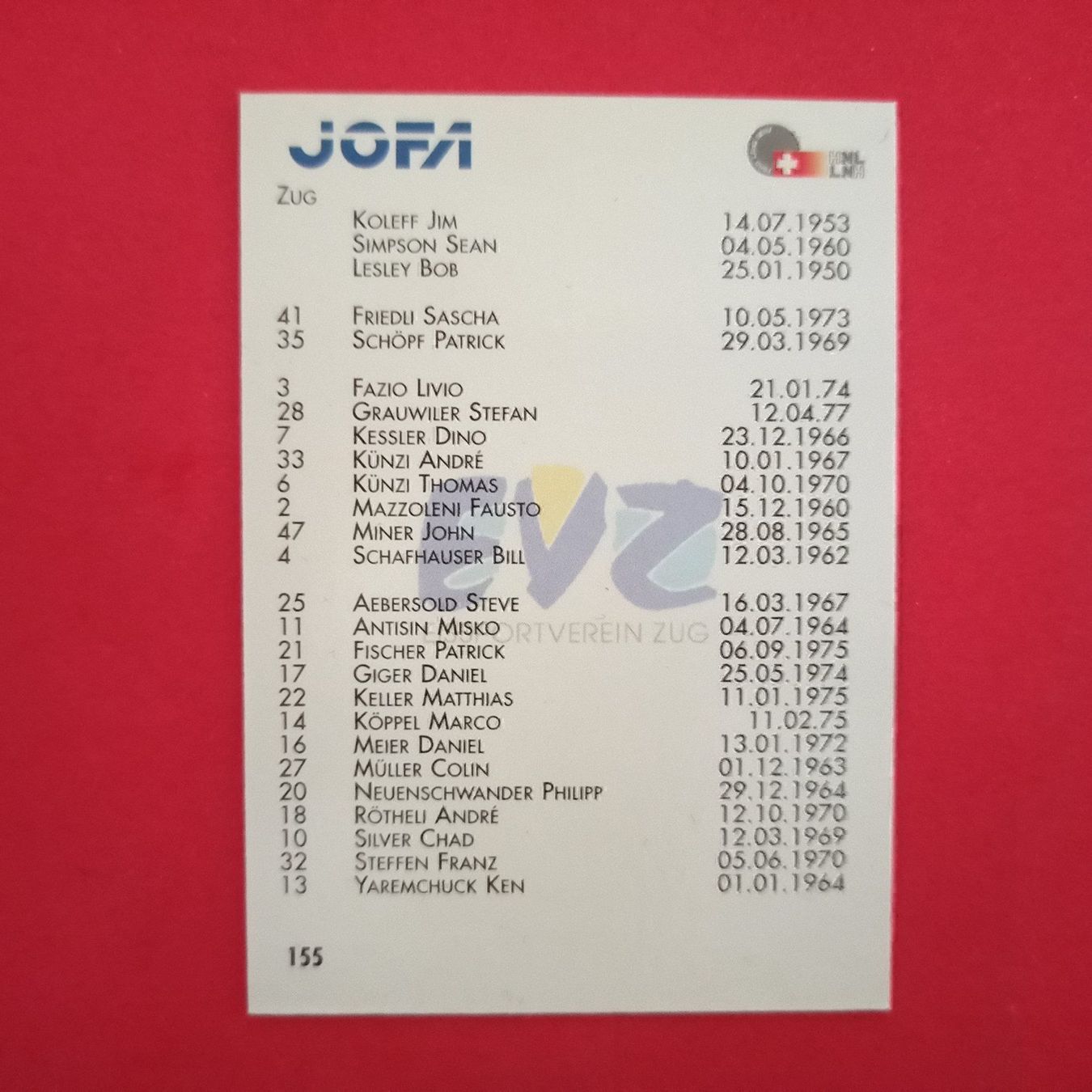 Carte collezionabili: EVZ TEAM CARD - 1995/96 – Usato da Dübendorf venduto da kb86_MOVIE 1