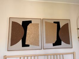 2er Set Bilder abstrakt braun schwarz Beige guter Zustand