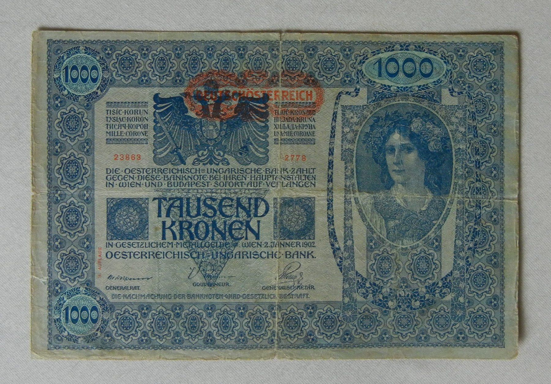 Banconote: ALTE Banknote: 1000 KRONEN von 1902 – Usato da Bern venduto da Mekongbeach