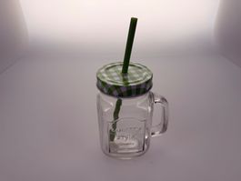 Glas Becher mit Deckel und Strohhalm "Country Style" neu