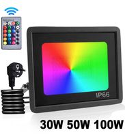+ 100W RGB LED Strahler mit Fernbedienung Stecker Fluter