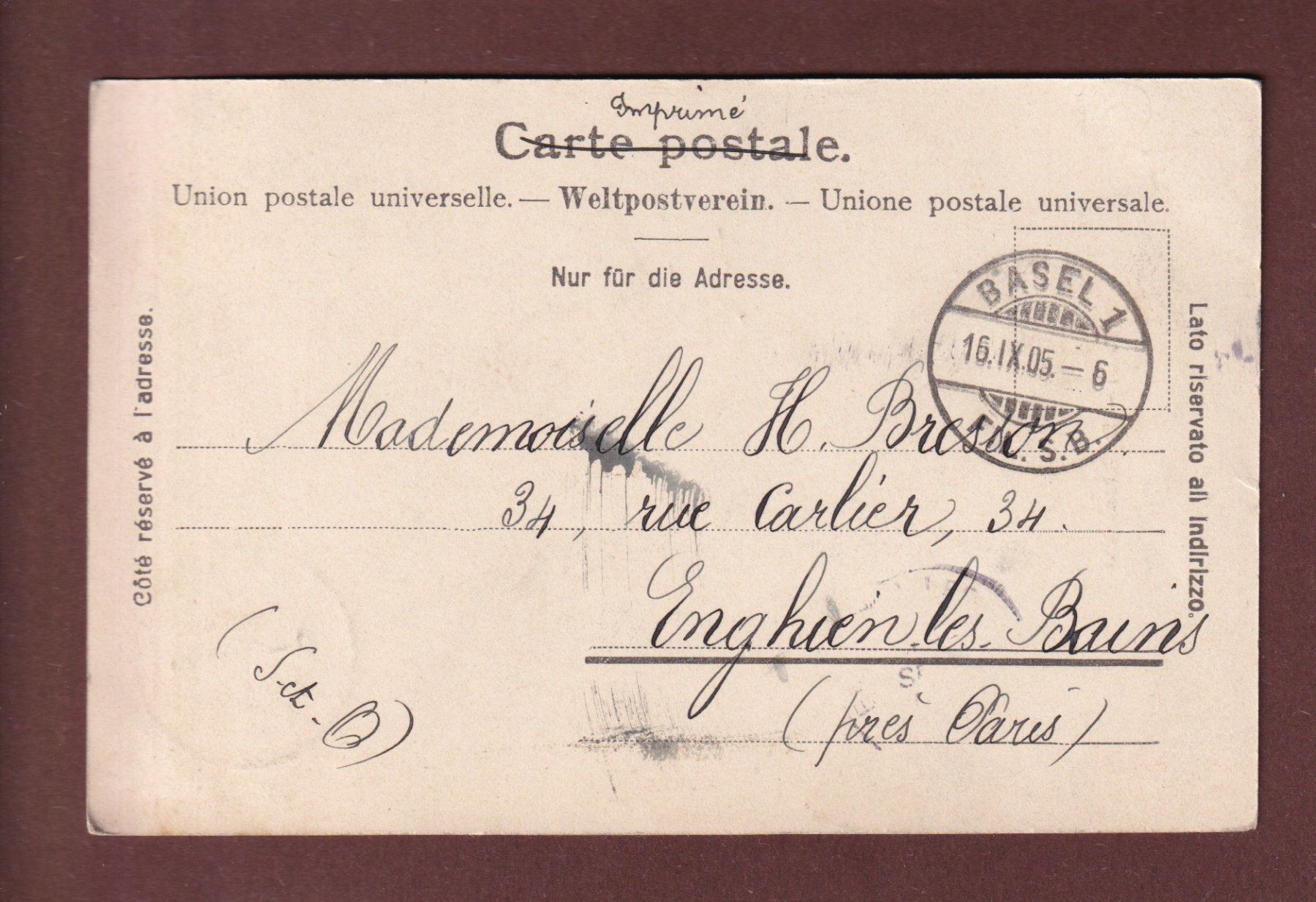 Cartoline postali: BASEL - St. Albankirche - 1905 – Usato da Pully venduto da nicecards-shop 1