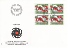 1986 5 FDC Viererblock Arbeiterhilfswerk Sempach Vindonissa