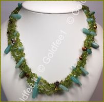 3-reihige Kette aus Peridot Amazonit & Perlen ca. 51cm