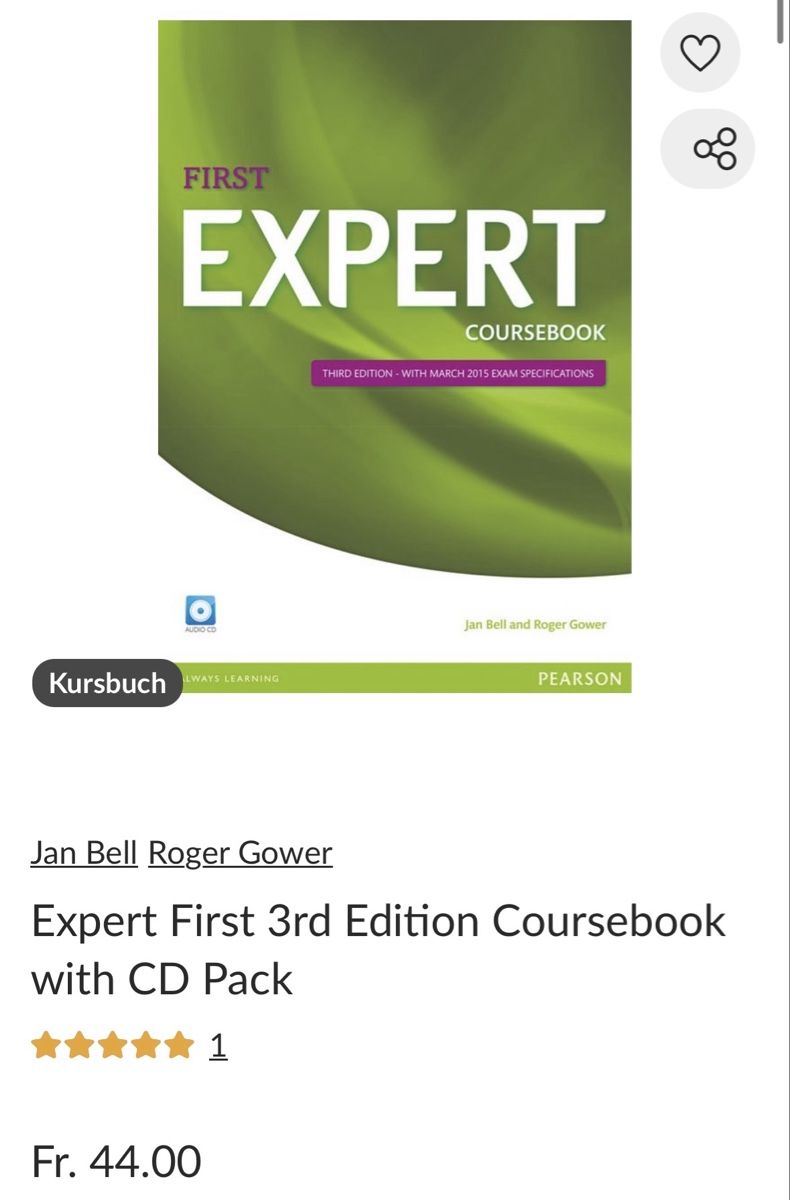 Bücher: First expert coursebook – Neu und originalverpackt aus Basel von XLJ 2