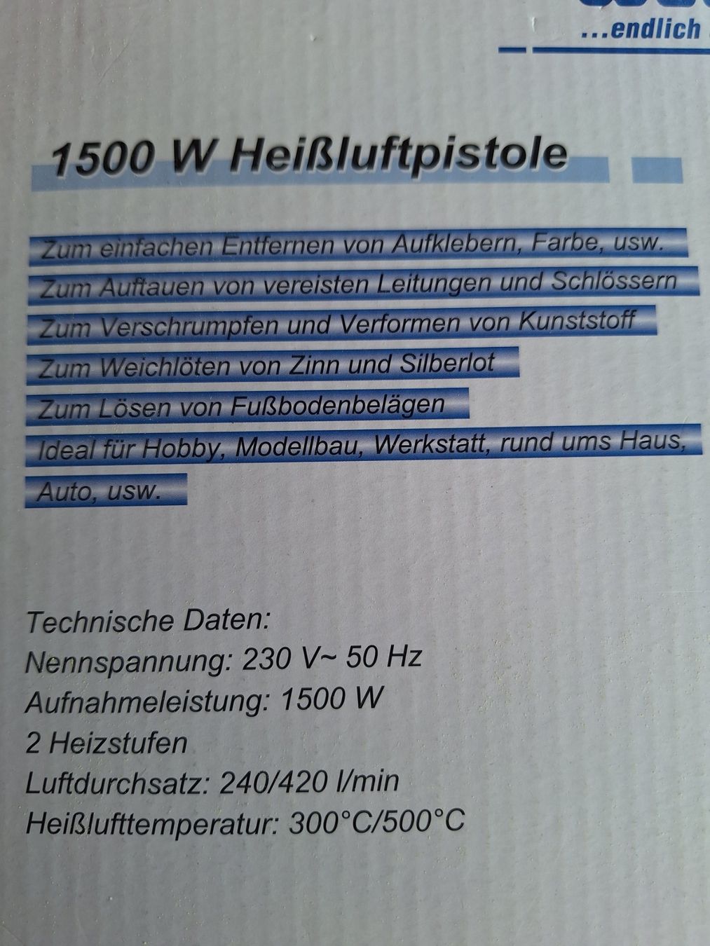 Westfalia Tutti gli attrezzi: WESTFALIA HEISSLUFTPISTOLE – Nuovo e nell'imballaggio originale da Huttwil venduto da Kunterbuntli 1