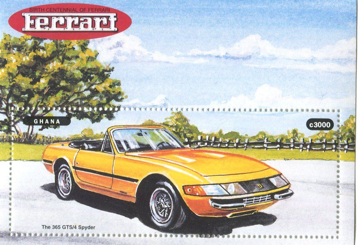 Tutti i francobolli: Block "Ferrari". Ghana. – Nuovo e nell'imballaggio originale da Basel venduto da Butsch5