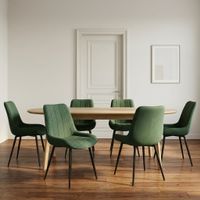 6er Set Stühle Chenille Waldgrün mit Schwarzen Metallbeinen