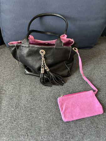 Handtasche Leder Pink/Schwarz mit Pochette Frühlingsfrisch!!
