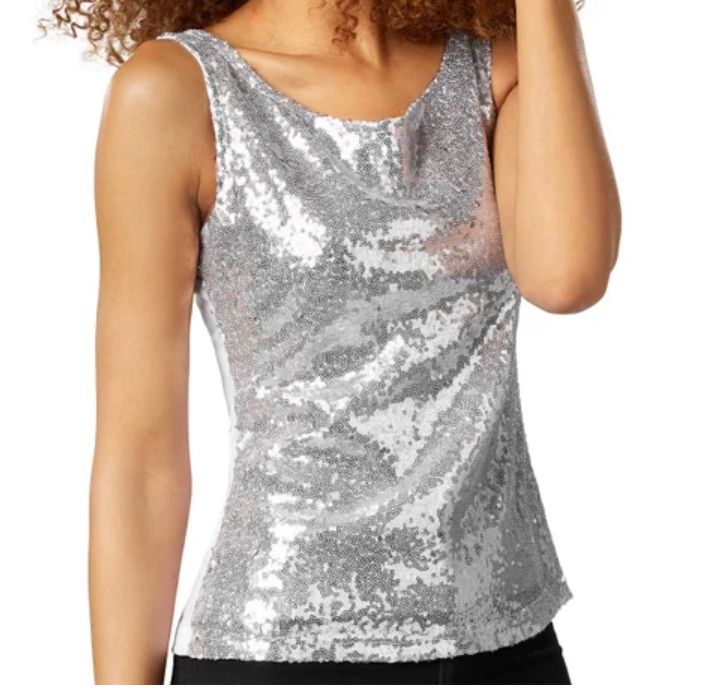 Top: Funkelndes Pailletten Top, silber  Gr. M – Nuovo e nell'imballaggio originale da Oberegg venduto da MZ_DiesundDas 2