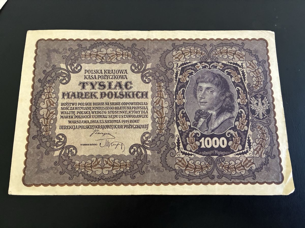 Banconote: 1919 Poland - 1000 Marek- PICK-29 – Usato da Dällikon venduto da Woldbanknoten