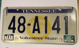 Original US Autokennzeichen Tennessee 1980 / USA Schild Vint