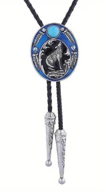 Cravatte: Bolo tie Cowboy Krawatte WOLF Blau / Schwarz – Nuovo e nell'imballaggio originale da Münchwilen TG venduto da ecudos10
