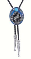 Bolo tie Cowboy Krawatte WOLF Blau / Schwarz