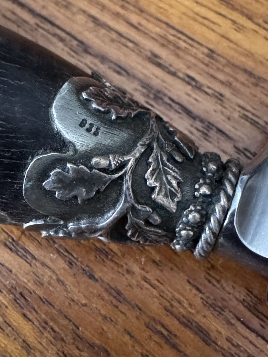 Solingen Posate: Couteau JS Solingen corne avec fourreau et décor argent – Usato da Vésenaz venduto da Angela.C3 2