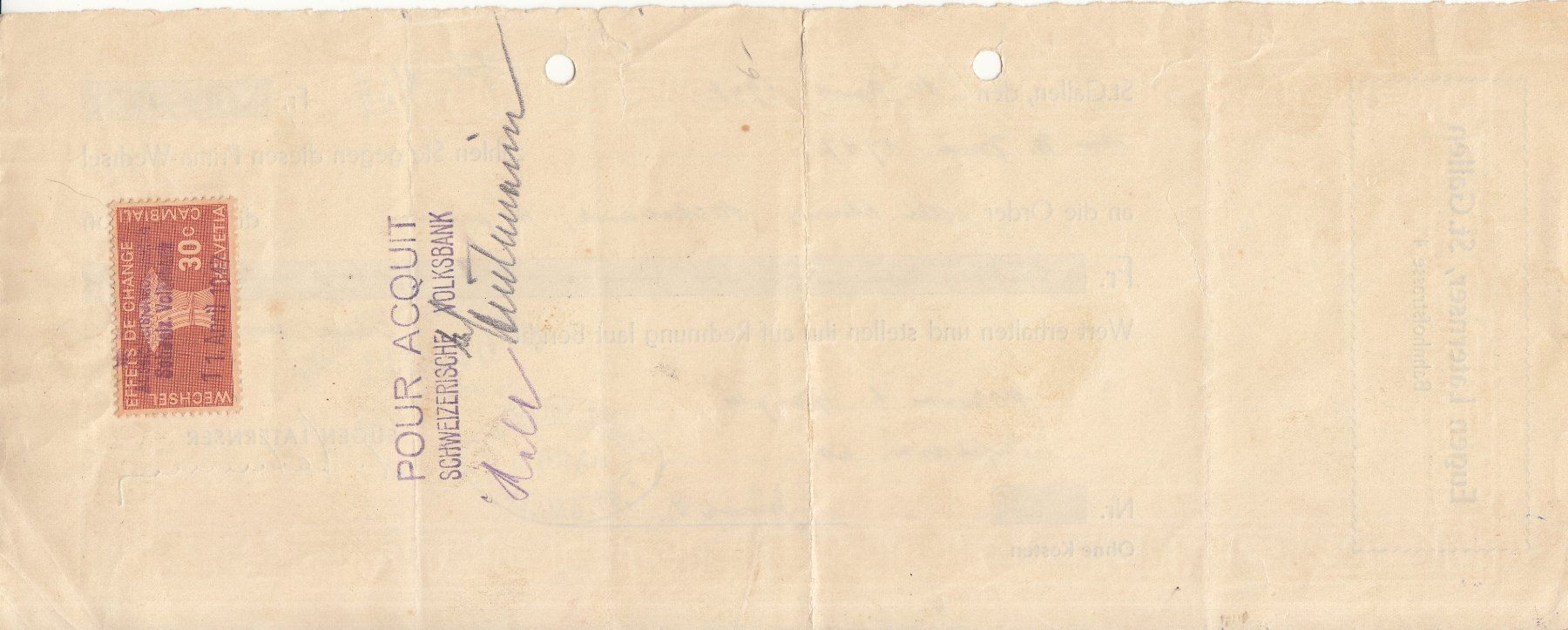 Tous les timbres: Wechsel E. Laternser St. Gallen 1947 mit Wechsel-Marke 30c – D'occasion à Bürglen TG par StampGraf 1