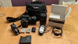 Canon 600D mit Zusatzobjektiv und Zubehör