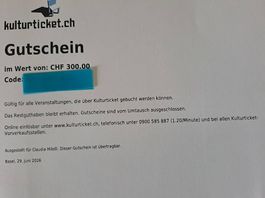 kulturticket.ch, Gutschein im Wert von 300.- CHF