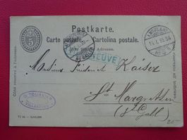 1895: Bahnpost von VILLENEUVE (VD) nach ST.MARGRETHEN