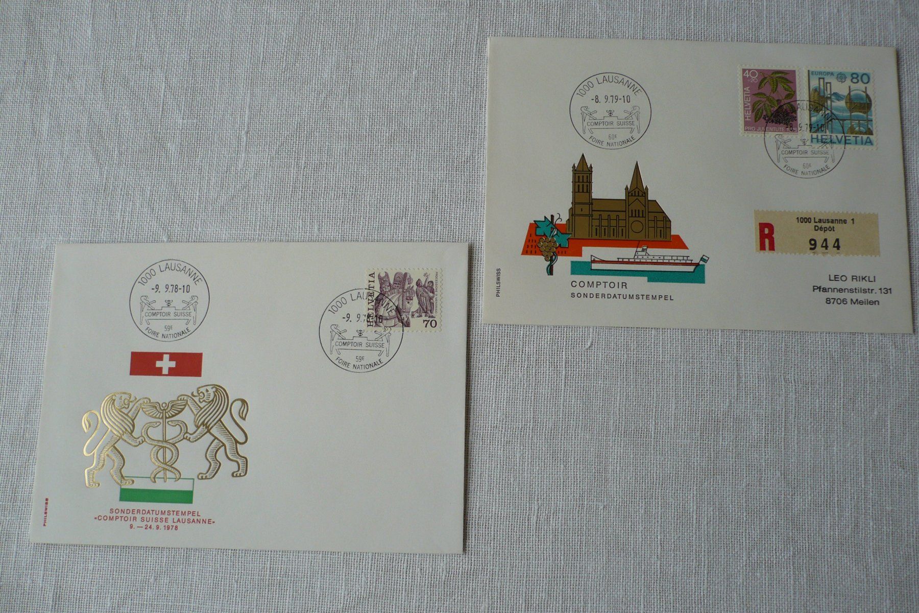 Alle Briefmarken: 1978 - 79 2 Belege COMPTOIR – Gebraucht aus Zürich von saltandpepper008