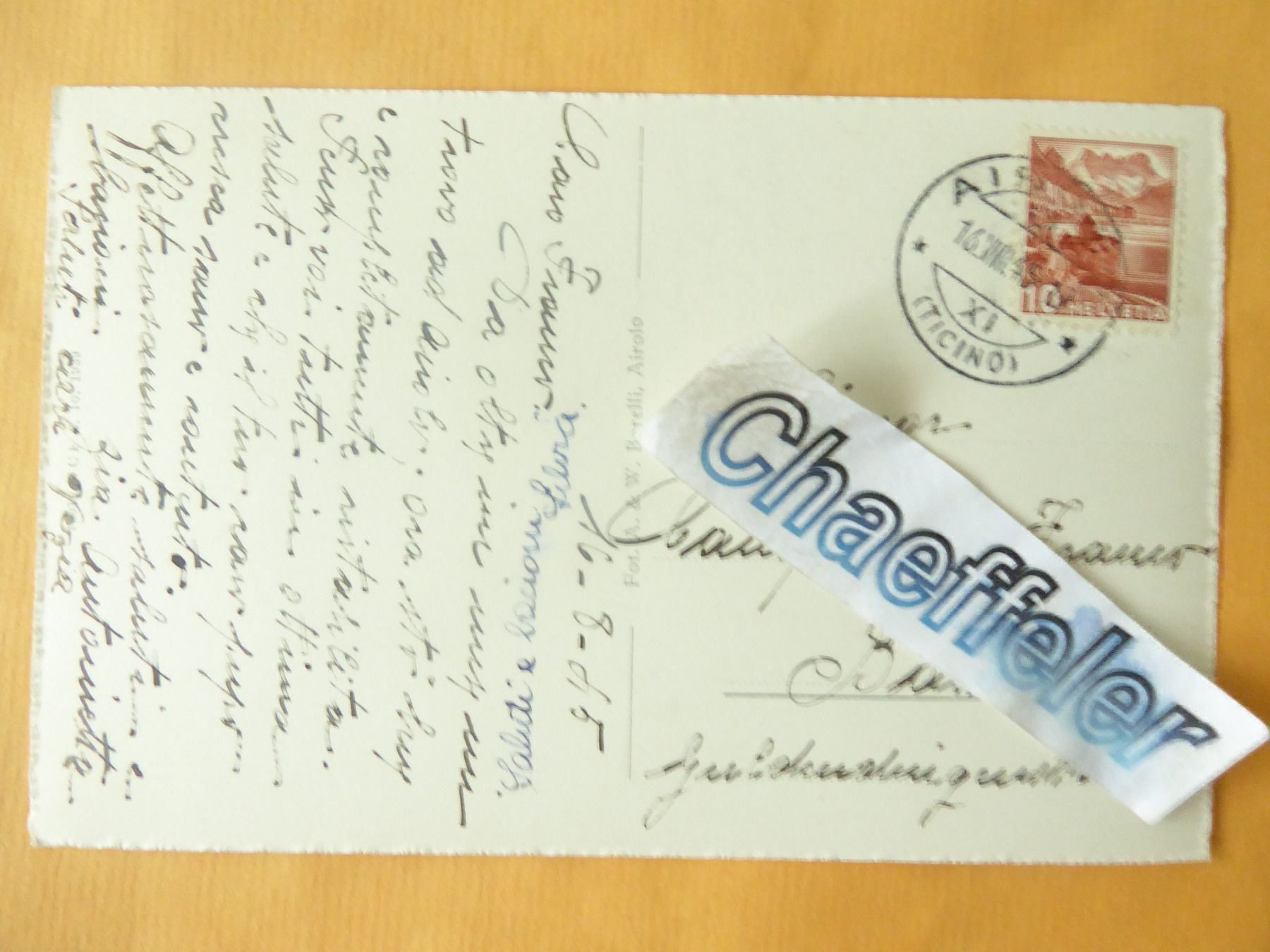Cartoline postali: 1044 Airolo  1945 – Usato da Zürich venduto da Chaeffeler 1