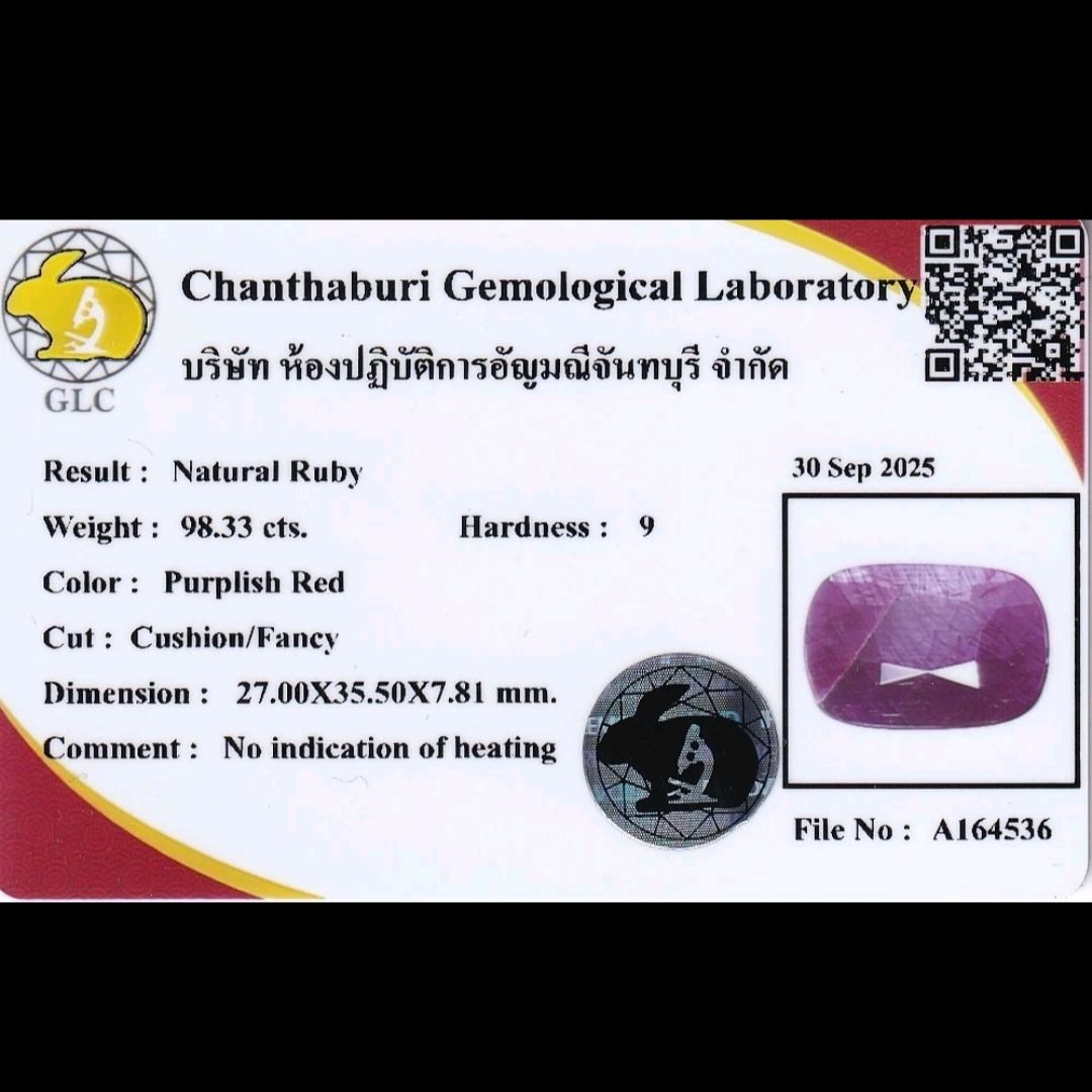Pietre preziose: Rubin Ruby 98.33 Karat Madagaskar UNBEHANDELT , Zertifikat – Nuovo e nell'imballaggio originale da Zell LU venduto da Swiss_Siam_Gem 3